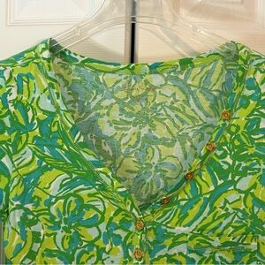 Lilly Pulitzer Green and Blue Leaf Pattern Dress